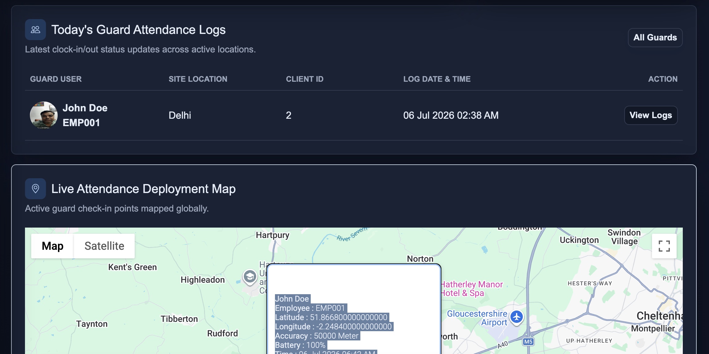 Attensure Live Attendance Deployment Map View